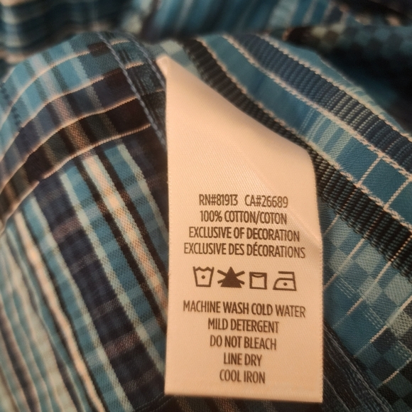 Robert Graham Blue Plaid Abstract 100% Cotton Button Down Shirt Mens 2XL - Picture 4 of 6